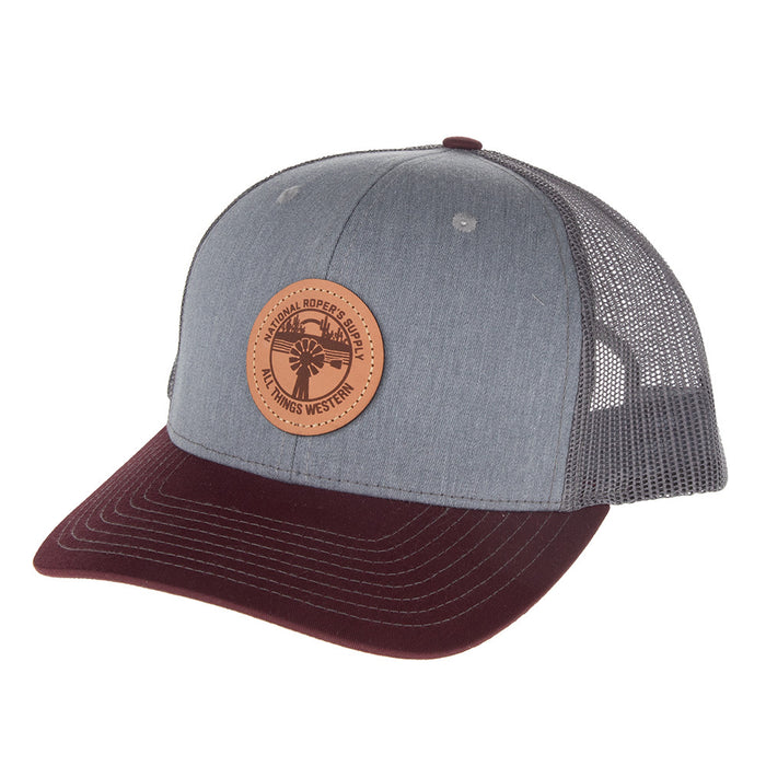 NRS Gray/Maroon Leather Windmill Patch Cap