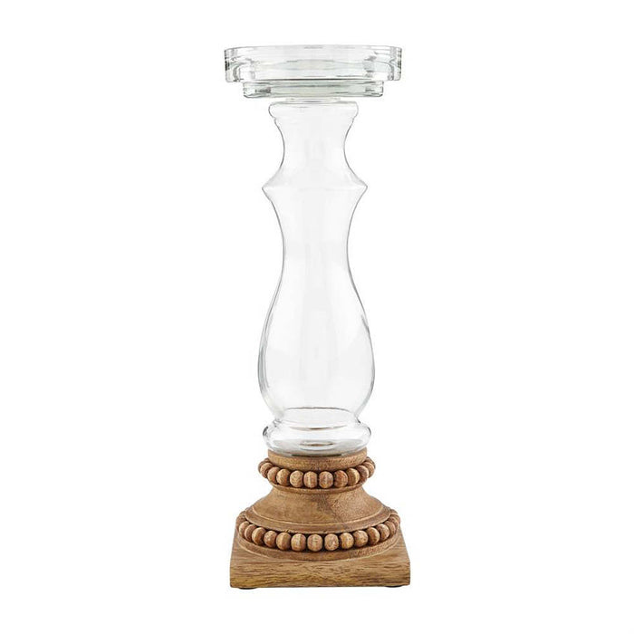 Mud Pie Small Glass and Bead Wood Candlestick