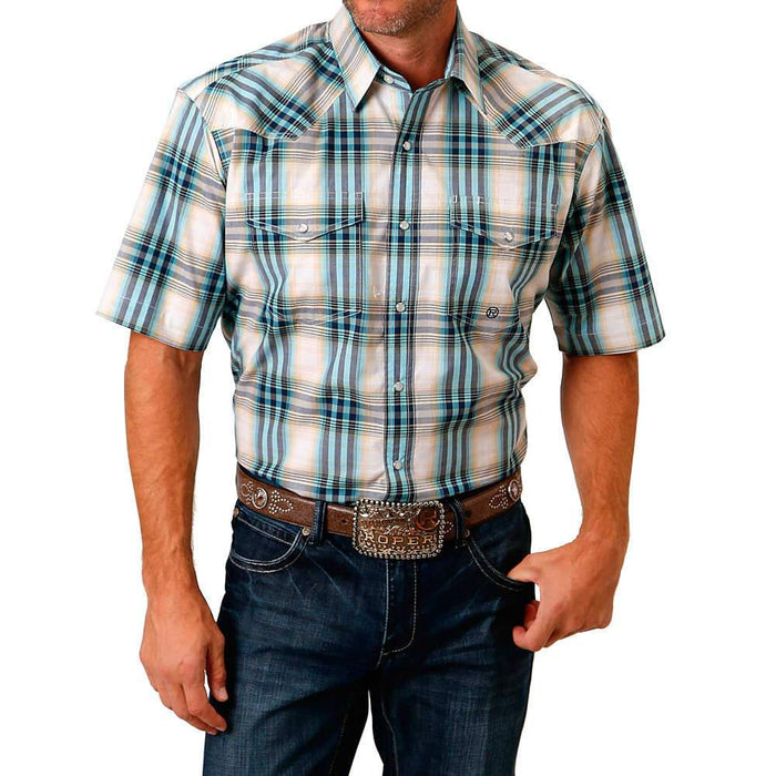 Men's Roper Blue and Navy Plaid Shirt with Snaps