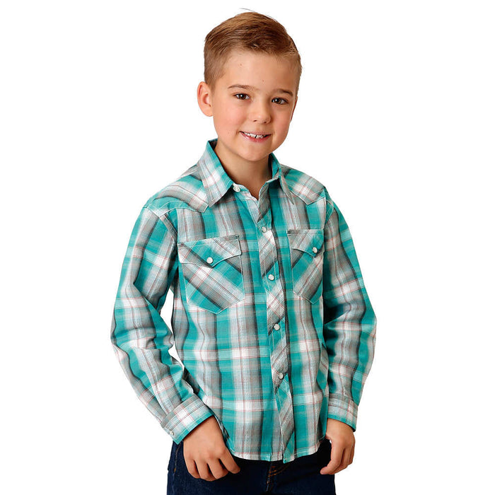Boy's Roper Light Blue Plaid Shirt with Snaps