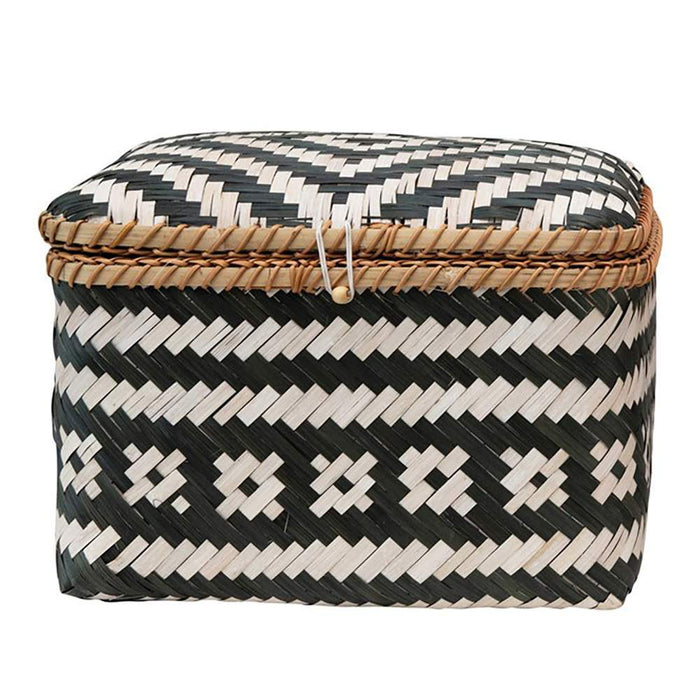 Small Black and White Hand Woven Bamboo Box