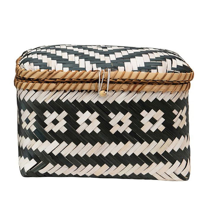 Large Black and White Hand Woven Bamboo Box