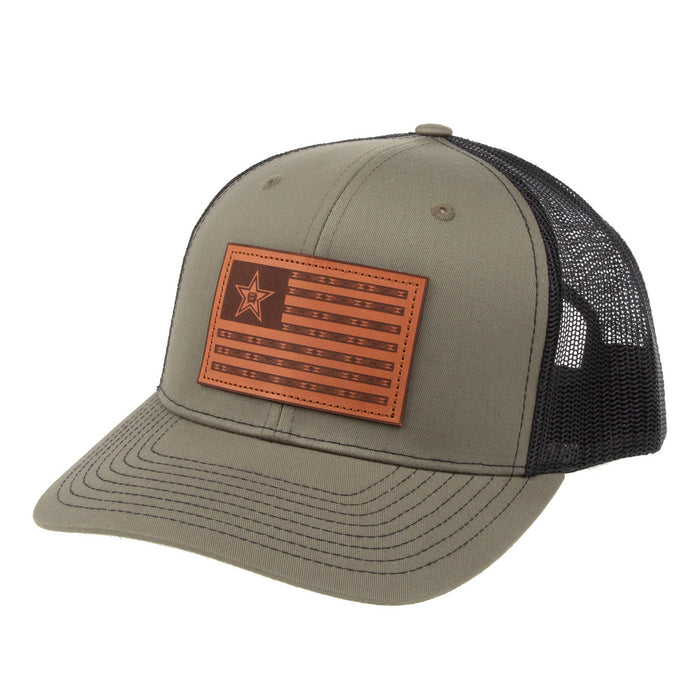 Cinch Green Leather American Flag Patch Cap