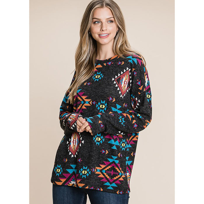 Women's Aztec Print Relaxed Fit Tunic Top