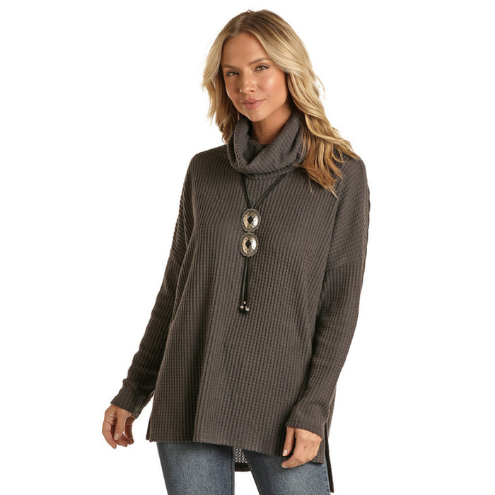 Women's Panhandle Waffle Knit Cowl Neck Top