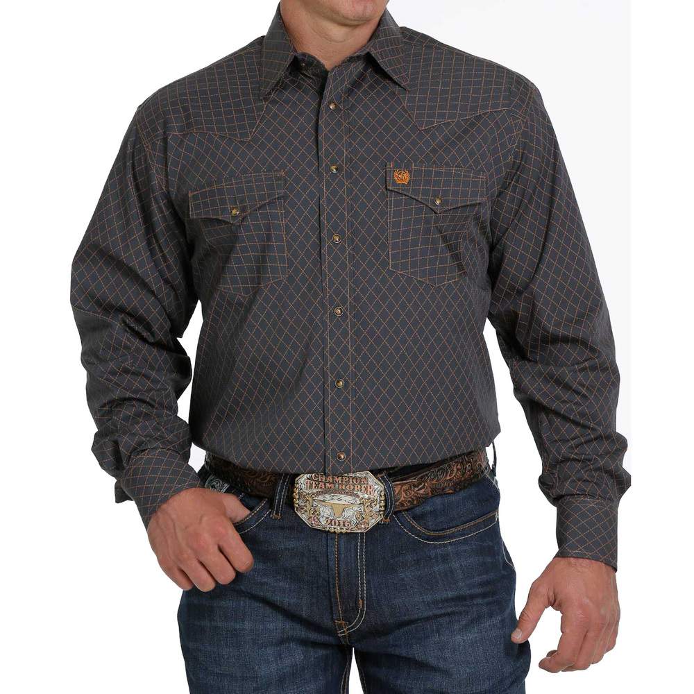 Men's Cinch White Print Shirt