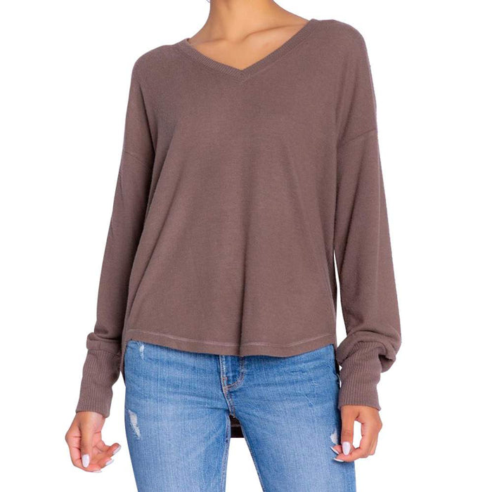 Women's P.J. Salvage Peachy Long Sleeve Top in Cocoa