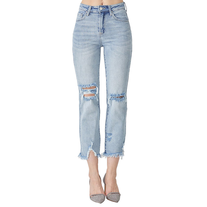 Women's High Rise Distressed Straight Jean