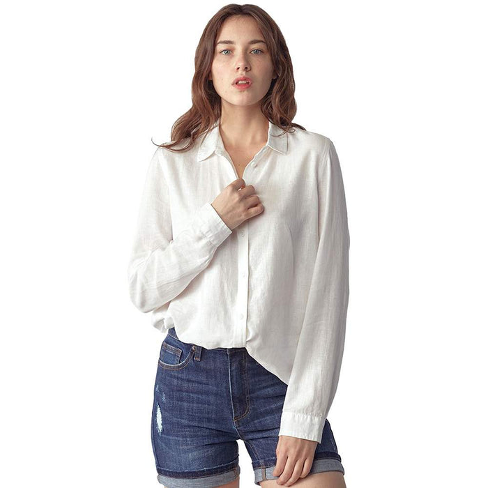 Women's White Classic Linen Button Down Shirt