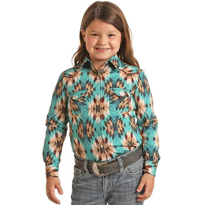 Girl's Rock and Roll Aztec Long Sleeve Snap Shirt