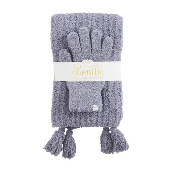 Chenille Grey Scarf and Glove Set