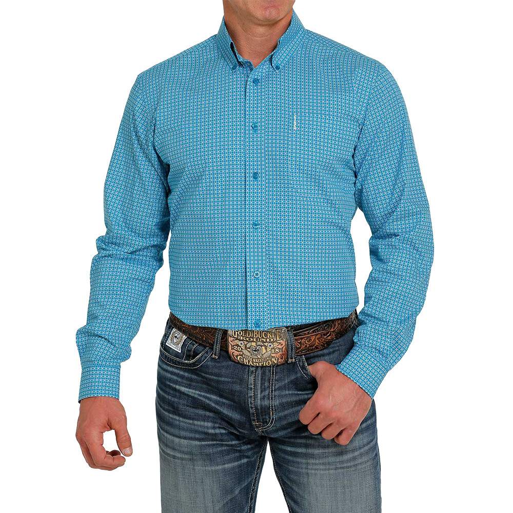 Men's Cinch Blue Geometric Print Button-Down Western Shirt — NRS