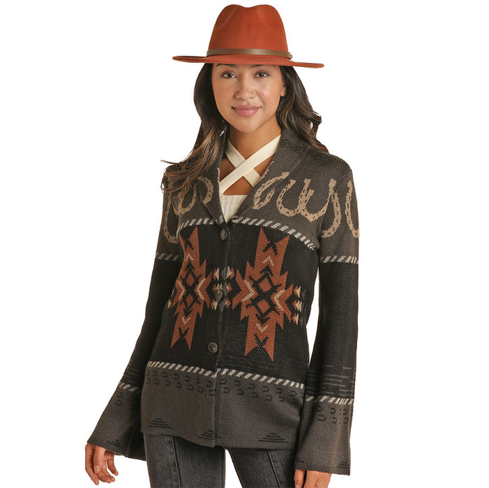 Women's Powder River Western Motif Bell Sleeve Sweater