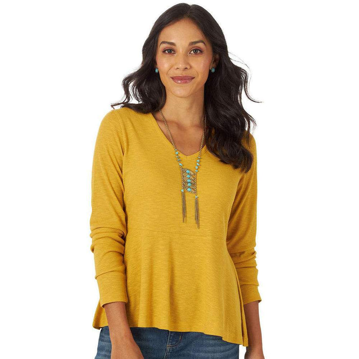 Women's Mustard V-Neck Long Sleeve Top