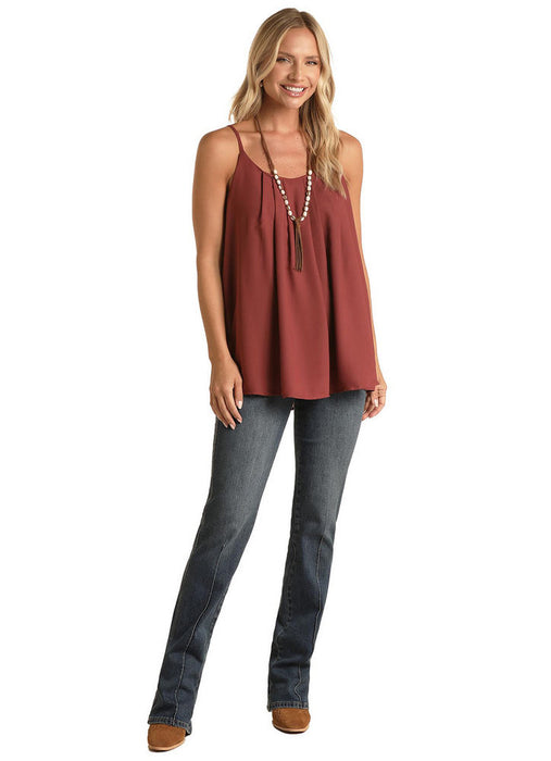 Women's Panhandle Burgundy Pleated Cami with Adjustable Straps