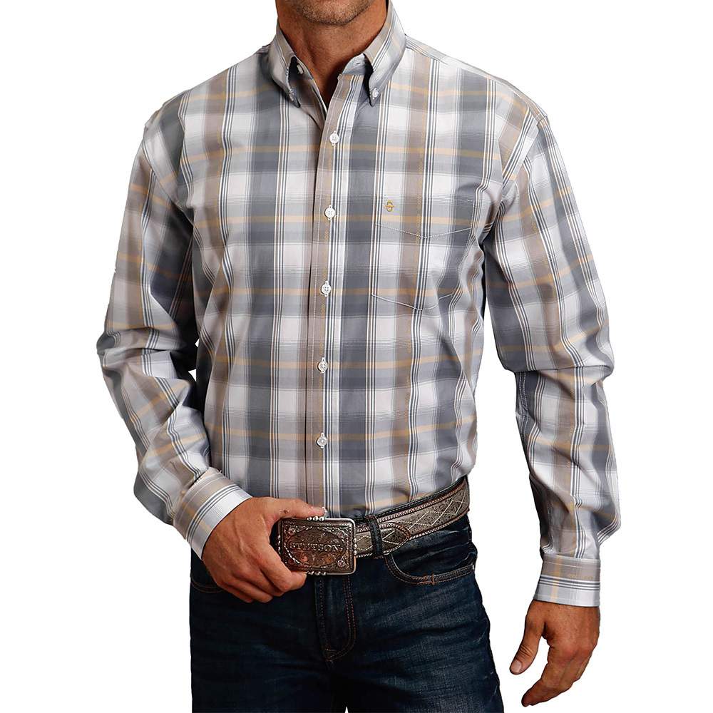 Stetson Men's Grey and Tan Button Down