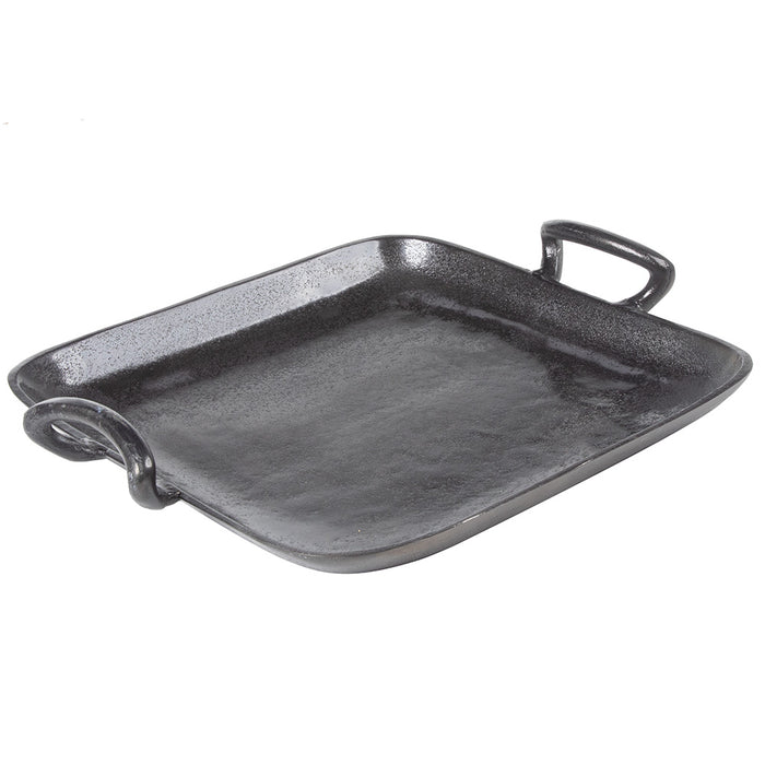 Black Textured Square Tray with Handles
