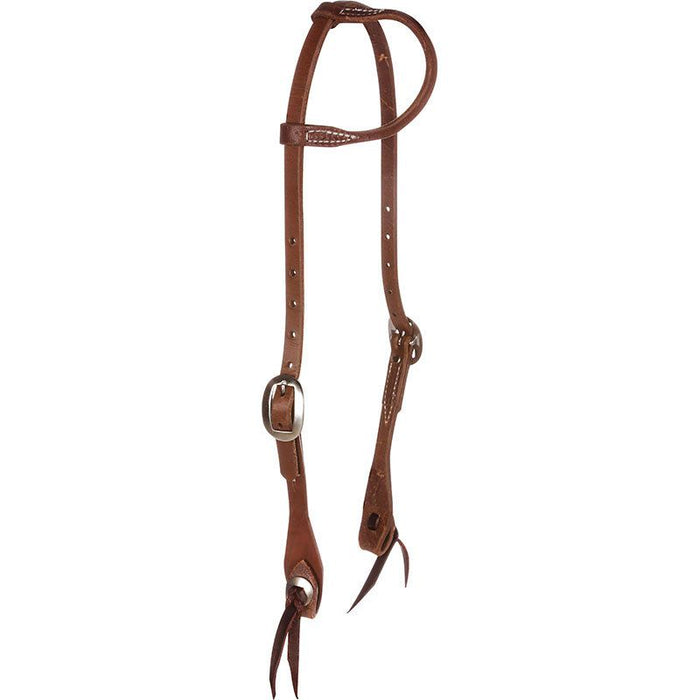 NRS Sliding Oiled One Ear Headstall w/Tie Bit Ends and Conchos