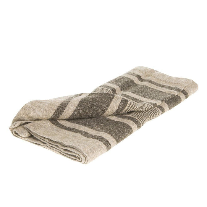 Split P Brown Striped Washed Linen Table Runner
