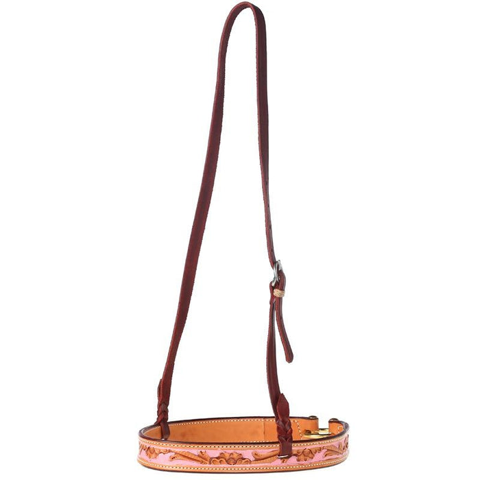 Floral Tooled Noseband with Handpainted Pink Background