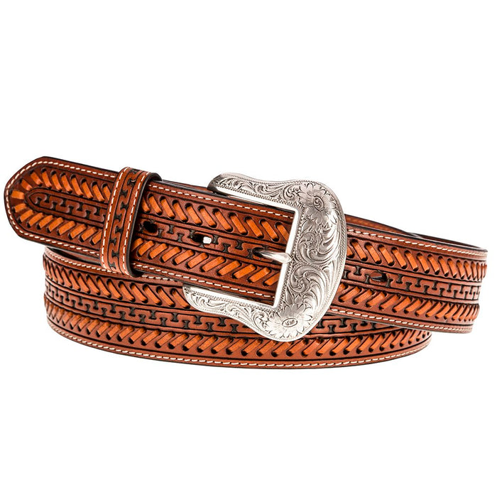 Men's Twisted X Cognac Leather Belt with Lacing