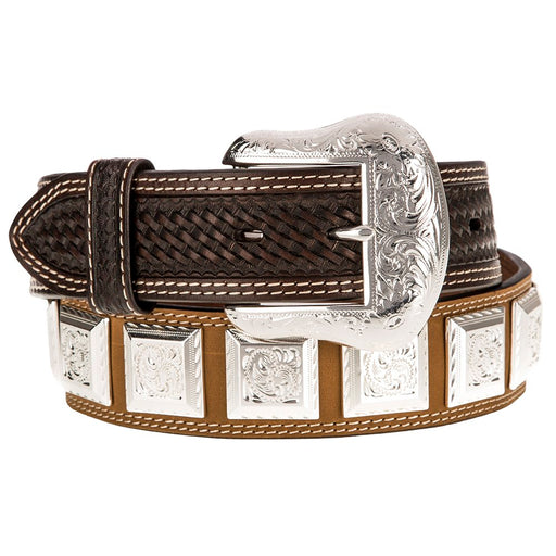 3D Men's Diamond Concho Floral Tooled Western Belt