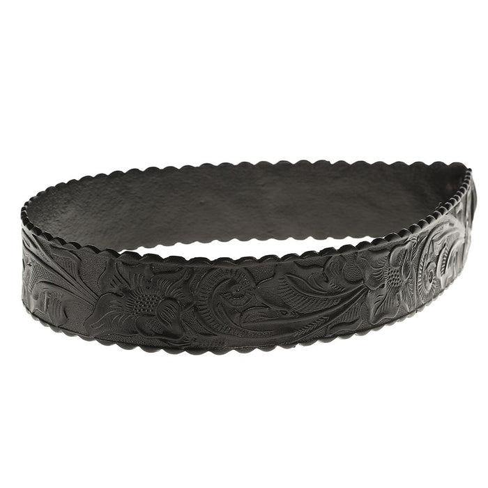 Austin Accent 1-1/2" Black Floral Leather W/Tie Hat Band