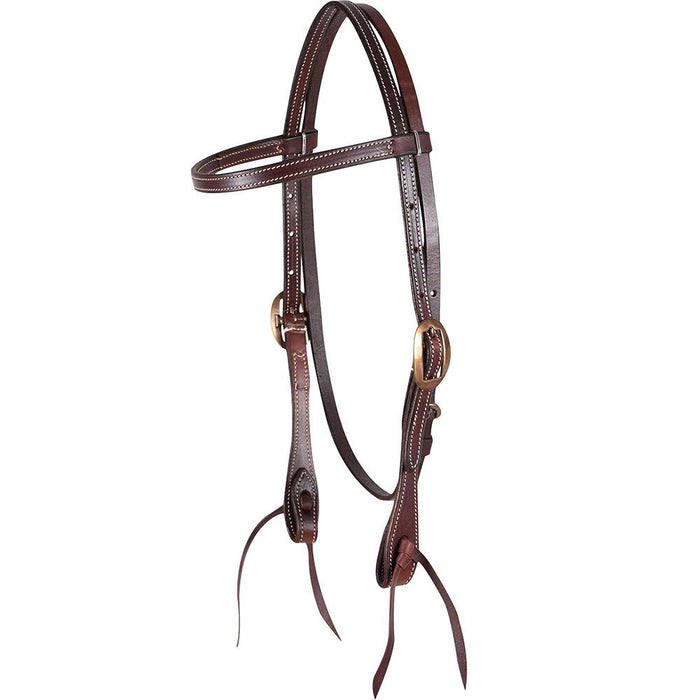 Martin Saddlery Chocolate Skirting Leather Browband Headstall with Heat Colored Buckles