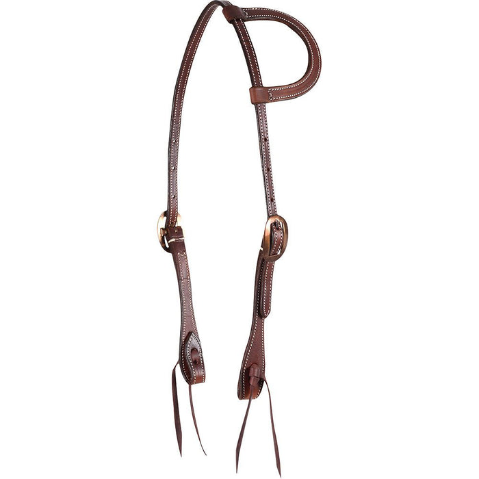 Martin Saddlery Chocolate Skirting Leather Slip Ear Headstall with Heat Colored Buckles