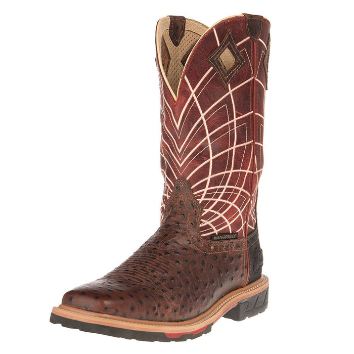 Mens Hybred Rust Ostrich Print 12" Top Work Boot