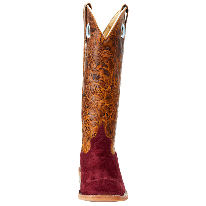 Kids Anderson Bean Red Roughout Tooled Top Cowboy Boot