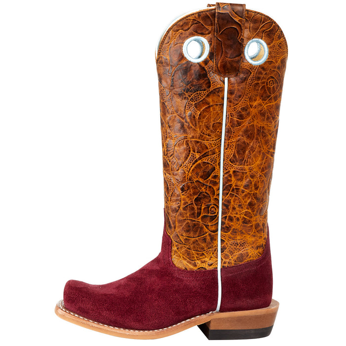 Kids Anderson Bean Red Roughout Tooled Top Cowboy Boot