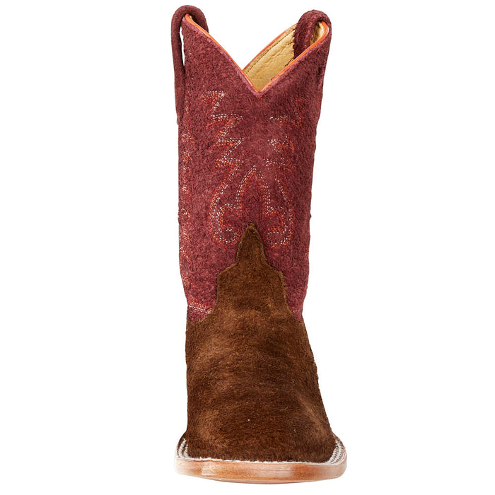 Kids Anderson Bean Brown Rough Out with Burgundy Roughout Top Cowboy Boot