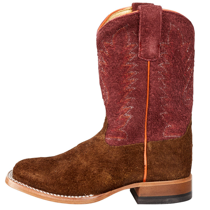 Kids Anderson Bean Brown Rough Out with Burgundy Roughout Top Cowboy Boot