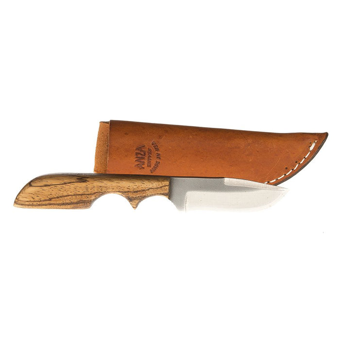 Anza Small Straight Back Knife with Zebra Wood Handle