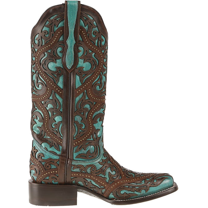 Women's Corral Turquoise/Brown Laser Stud Boots