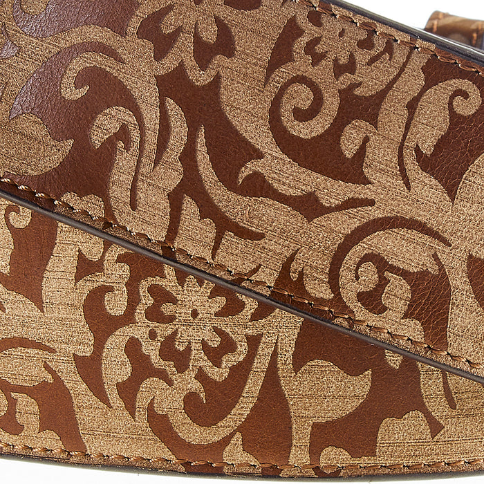 Women's Brown Laser Cut Belt with Turquoise Stone Buckle