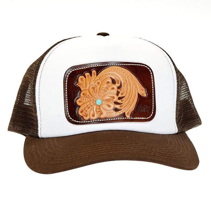 McIntire Saddlery Brown Foam Trucker Cap with Leather Tool Patch