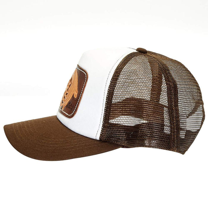 McIntire Saddlery Brown Foam Trucker Cap with Leather Tool Patch