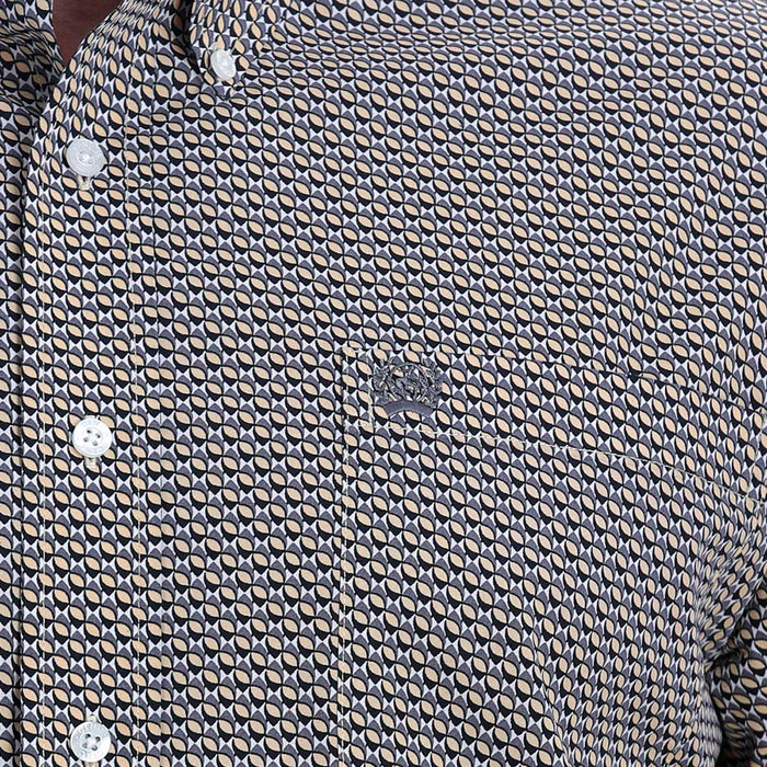 Cinch Men's Yellow and Gray Printed Long Sleeve Buttondown
