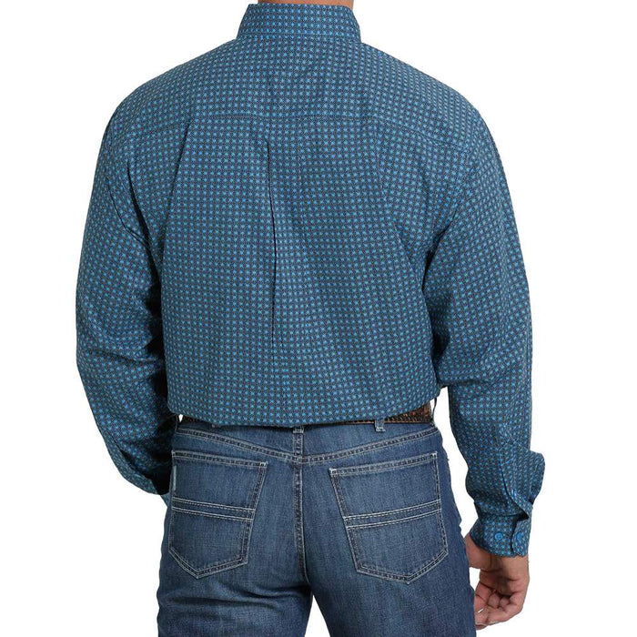 Cinch Men's Royal Blue Printed Long Sleeve Buttondown