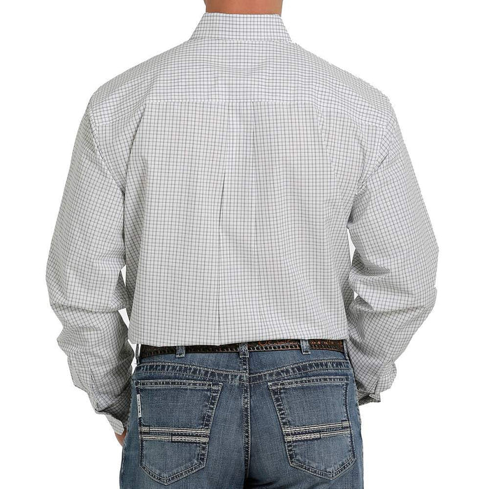 Men's Cinch White & Teal Micro Plaid Long Sleeve Buttondown