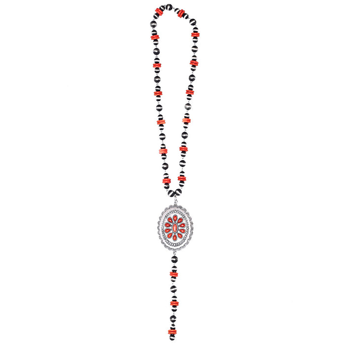 West & Co. 26in. Faux Navajo Pearl and Red Y Necklace with Concho