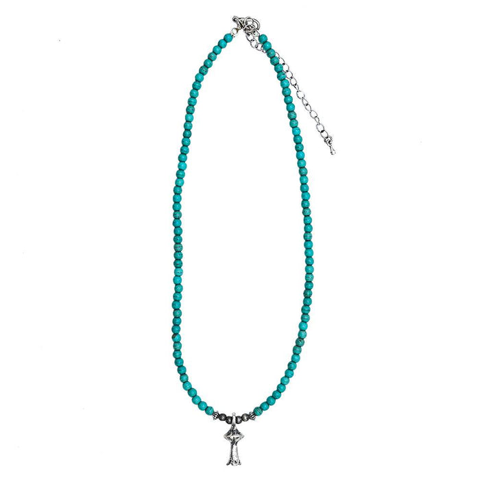 West & Co. Turquoise Bead Necklace with Silver Blossom Charm
