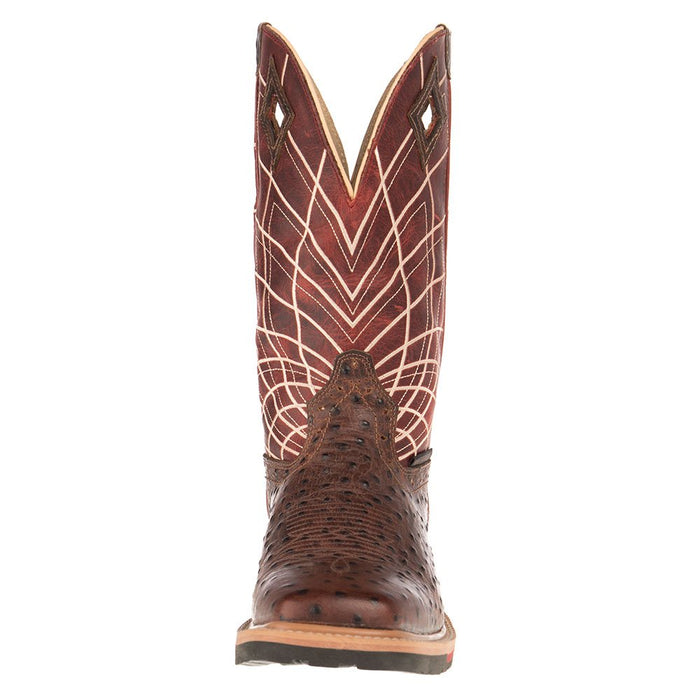 Mens Hybred Rust Ostrich Print 12in. Top Work Boot