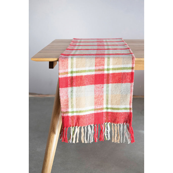 Red Flannel Table Runner With Fringe