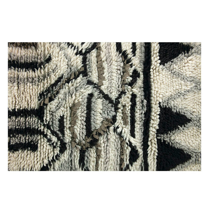 Wool Patterned Gray and Black Shag Runner
