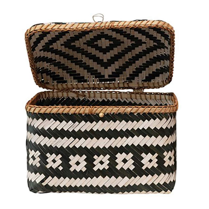 Creative Co-Op Small Black and White Hand Woven Bamboo Box